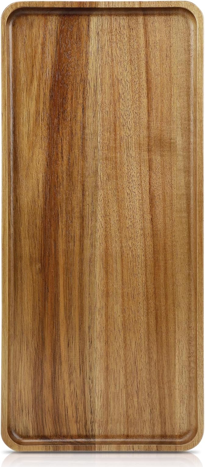 1 pcs 15.7" x 7" Large Solid Acacia Wood Serving Tray Rectangular Wooden Serving Platter Natural Wooden Board for Bar Coffee Party