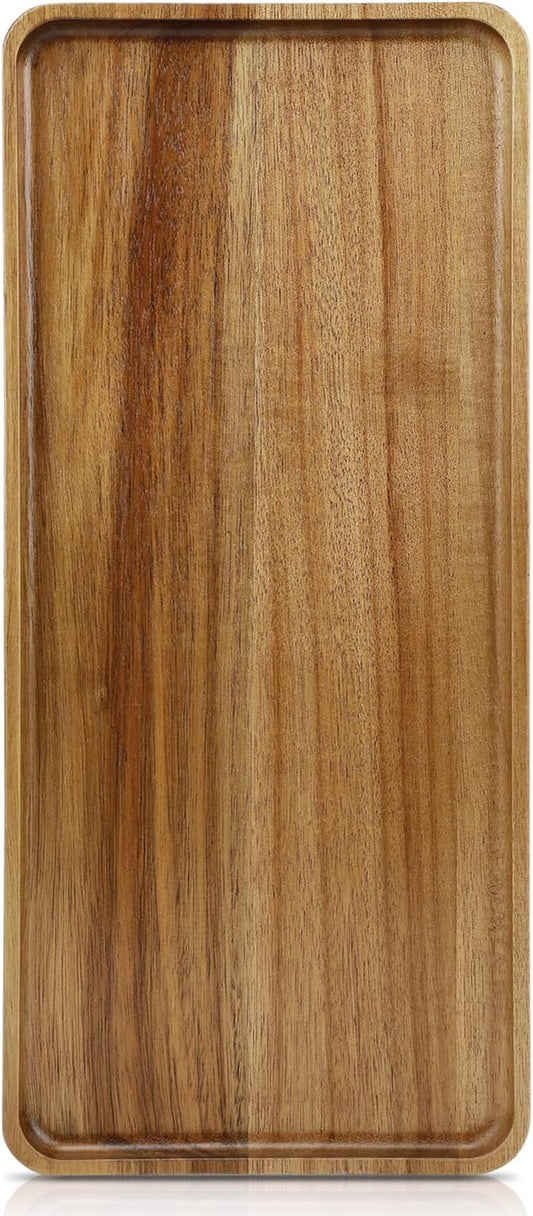 1 pcs 15.7" x 7" Large Solid Acacia Wood Serving Tray Rectangular Wooden Serving Platter Natural Wooden Board for Bar Coffee Party