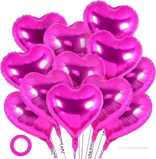 12 Pcs Heart Balloons,18 Inch Rosered Heart Foil Balloons Love Balloon Valentine Balloon for Birthday Party Wedding Engagement Party Baby Shower Valentine Day Decorations (rosered)