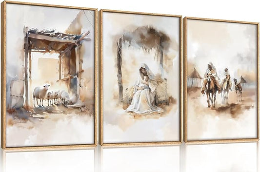 HPINUB Jesus Easter Framed Canvas Wall Art Set,Large Religious Christian Bible Verse Wall Decor,Resurrection Sunday Artwork for Living Room,Church Christian Easter Gift -24"x36"x3