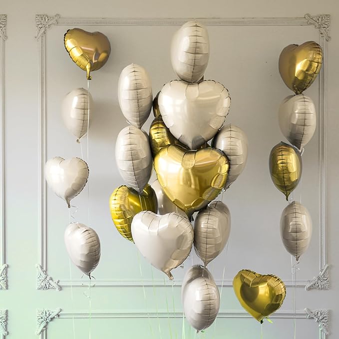 Champagne Gold Cream Heart Balloons, 19PCS Light Gold Heart Shape Balloons, 18Inch with 10Inch Beige Foil Heart Balloon for Birthday Marriage Wedding Bridal Party Anniversary Decoration