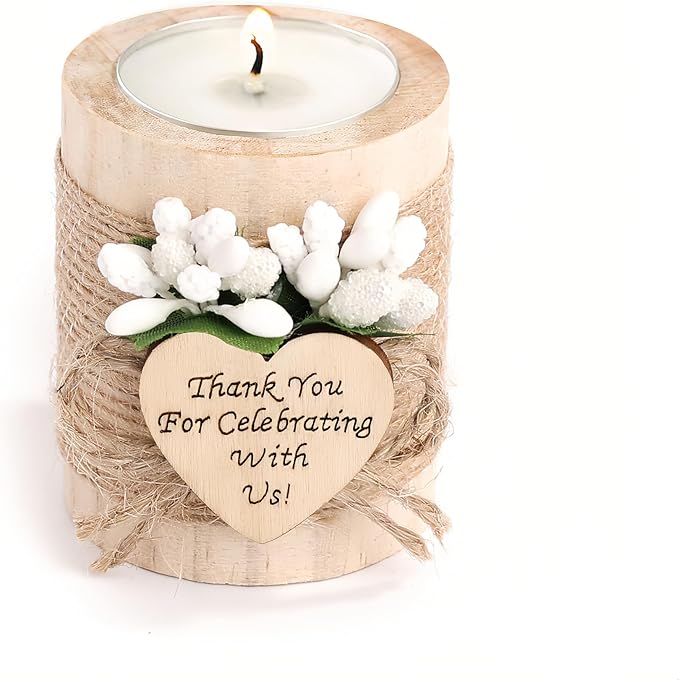 10 Piece Set of Wooden Tealight Candle Holders, Wedding Candle Favors, Baby Shower Favors, Return Favors, Bridal Shower Favors for Guests.(Light brown)