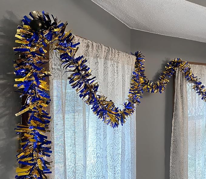Anderson's Metallic Blue & Gold Tinsel Twist Garland, 25ft Holiday Decoration, Christmas Tree Trim, Parade Float Decor, Party Supplies, Halloween, Graduation, Indoor Outdoor Event Garland