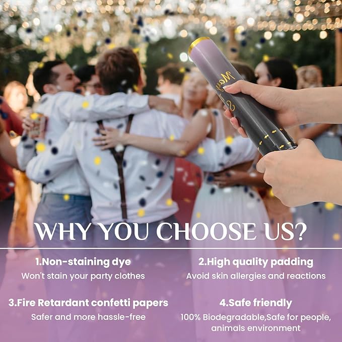 Confetti Cannon Black Gold 12 Pack Confetti Poppers 12 inch Celebrate Party Poppers Confetti Party Cannon for Anniversary Wedding Poppers Launchers, New Year's Eve, Birthdays and Weddings