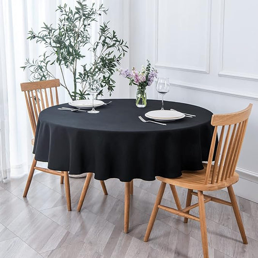 maxmill Round Textured Tablecloth Spill-Proof Wrinkle Free Soft Jacquard Table Cloth for Circular Table Cover, for Dining Room Buffet Banquet Parties Holiday Dinner, 70 Inch Black
