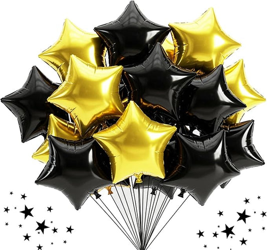 TONIFUL 30Pcs 18 Inch Large Black Gold Star Shape Foil Balloons Big Stars Helium Mylar Ballons for Birthday Wedding Baby Shower Anniversary Engagement Party Decorations Supplies