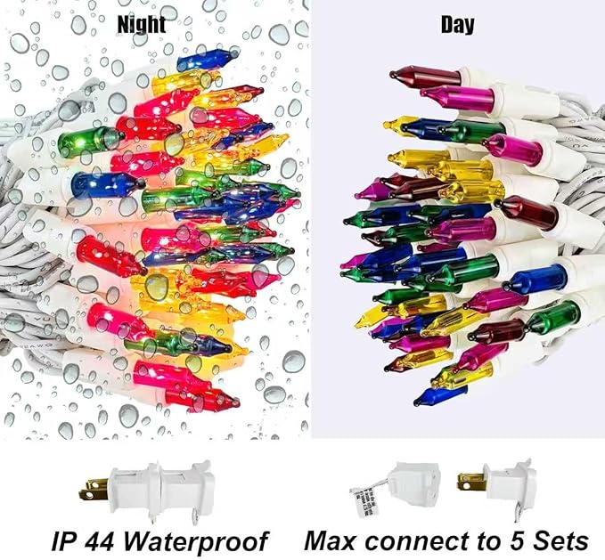 Christmas Lights 100 Counts, Indoor Outdoor,Green Wire Connectable of Lighting String Warm White,Decorations for Holiday, Party,Festival,Christmas String Lights (White-Multi)