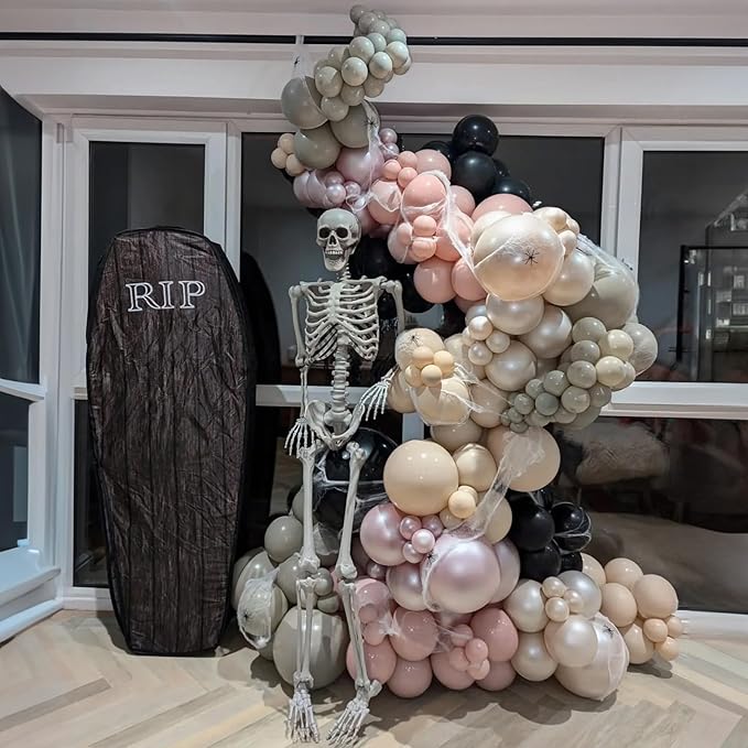 60 PCS Black and Pink Balloons, Retro Dusty Pink Ivory Sand White Black Latex Balloons with Metallic Champagne Gold Boho Party Balloon for Women Girls Birthday Baby Shower Wedding Party Decorations