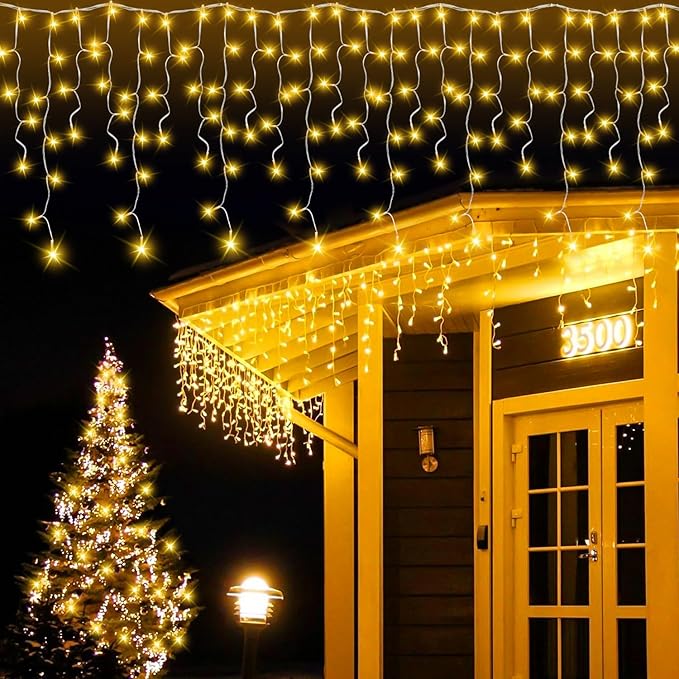 320 LED White Icicle Lights Outdoor Waterproof, 32.8FT Connectable Christmas String Lights with Remote & Timer, 8 Lighting Modes Dimmable Holiday Wedding Party Decorations