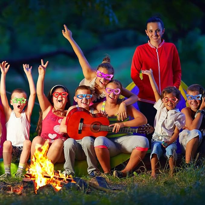 72 Packs LED Glasses for kids Glow in the dark Party Supplies Favor,6 LED 6 Shapes Glasses Flashing Plastic Light up Glass Toys Bulk 3 Replaceable Battery fit Halloween Christmas Thanksgiving