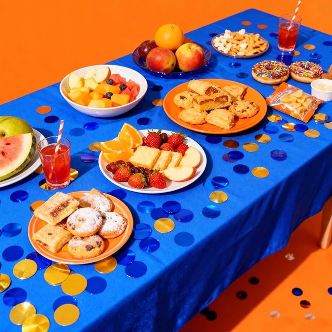 Blue and Gold Circular Foil Confetti Decorations: Party Table Metallic Confetti for Balloon Filling, Wedding, Graduation Party Decorations, 100g per Pack