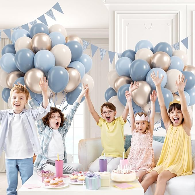 60pcs Dusty Blue Balloons 12inch with Sand White Metallic Gold Dusty Pastel Blue Balloons for Wedding Gender Reveal Baby Bridal Shower Birthday Party Decorations