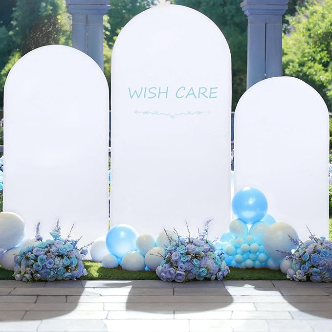 (7.2FT, 6.6FT, 6FT) Wedding Arch Cover Set of 3 White Spandex Fitted Arch Cover for Round Top Chiara Backdrop Stand Covers for Birthday Party Banquet Photo Background Decoration