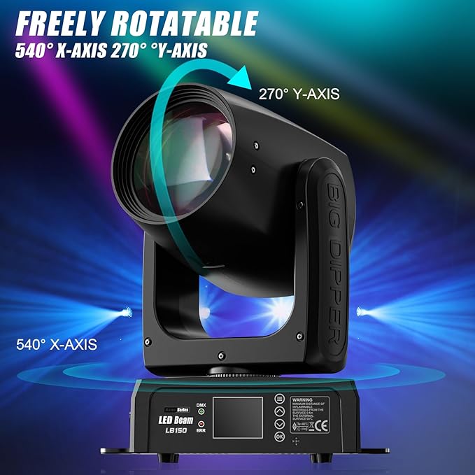 150W Moving Head Beam Light, DJ Stage Lighting with DMX512/Sound-Active/Auto/Master-Slave Modes, 12 Gobos & 12 Colors RGBW Moving Head for Nightclub Party Wedding Show (LB150)