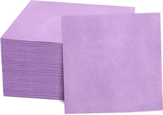 FLOWERCAT 100-Count 2-Ply Purple Cocktail/Beverage Napkins - Disposable Premium Quality - 5" x 5" Purple Paper Napkins for Easter,Bar,Weddings,Birthday