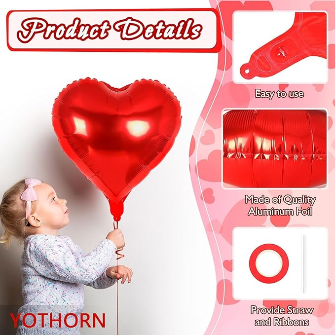 12 Pcs Red Heart Balloons,18 Inch Heart Foil Balloons Love Balloon Valentine Balloon for Birthday Party Wedding Engagement Party Baby Shower Valentine Day Decorations (red)