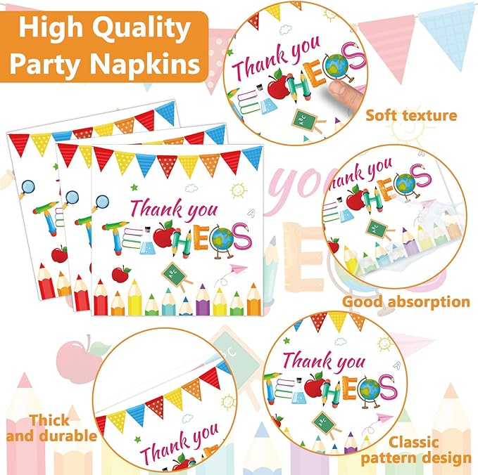 96 Pieces Teacher Appreciation Party Plates Thank You Theme Party Decorations Best Teacher Day Paper Plates and Napkins Thank You Disposable Dessert Tableware Set Graduation Supplies 24 Guests
