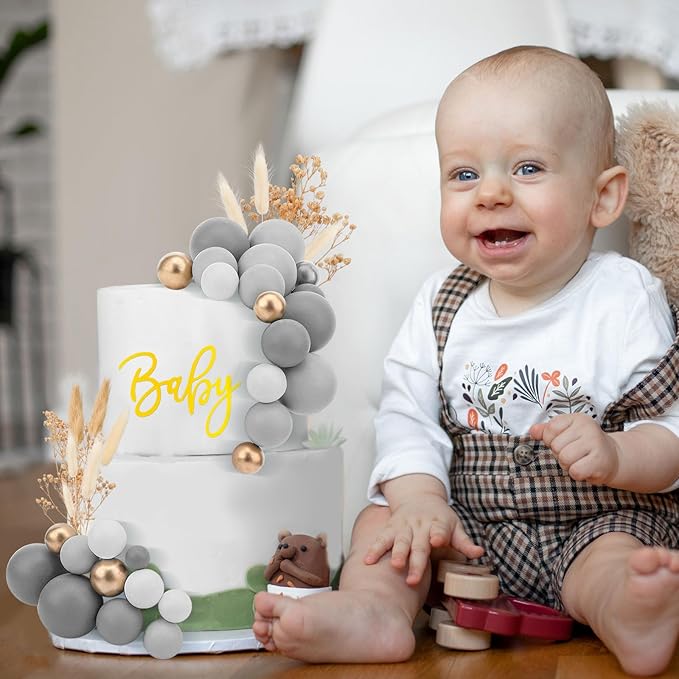 108 Pcs Balls Cake Topper DIY Cupcake Insert Foam Balloons for Cake Baking Wedding Anniversary Birthday Decoration(Dark Gray, Gray, Light Gray,Multi Sizes)