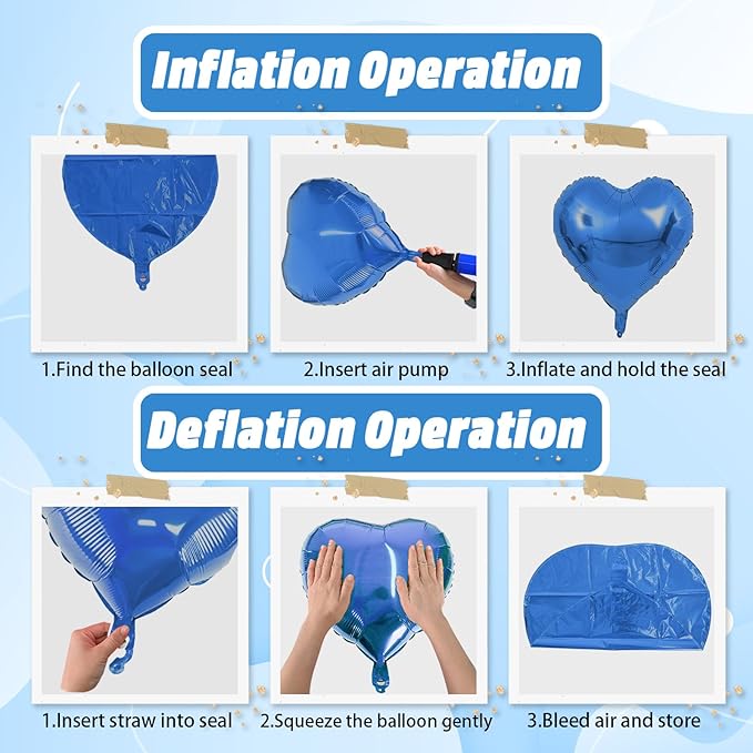 Blue Silver Heart Balloons, 18 Inch Royal Blue and Silver Heart Shape Balloons, 12PCS Helium Love Foil Balloon for Birthday Baby Shower Engagement Wedding Party Decorations