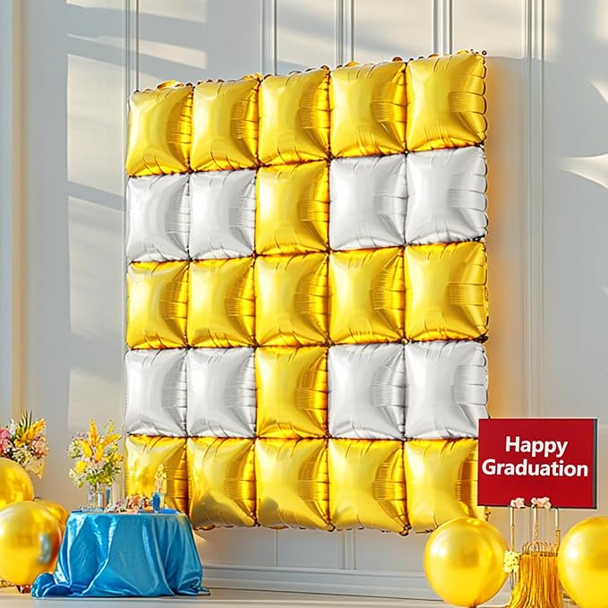 NISOCY 25PCS Gold White Square Foil Balloons Wall Backdrop Double Sided Gold Pearl White Balloon Arch Kit for Birthday New Year Wedding Engagement Bridal Shower Party Decorations