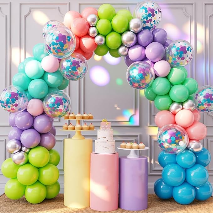 Monster Pink Balloon, 50 Pcs 12 Inches Metallic Purple Silver Confetti Balloon, Green Purple Teal Blue Pink Latex Balloons for Theme Birthday Baby Shower Party Decorations