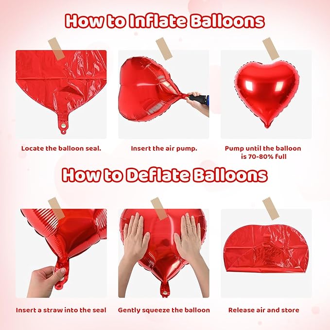 Red Heart Balloons, Heart Shaped Ballons, 20 Pcs 5/10/18 inch Red Foil Love Balloons for Valentine's Day Decorations Wedding Engagement Bridal Showers Anniversary Celebrations