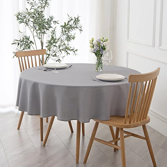 maxmill Round Textured Tablecloth Spill-Proof Wrinkle Free Soft Jacquard Table Cloth for Circular Table Cover, for Dining Room Buffet Banquet Parties Holiday Dinner, 70 Inch Light Grey
