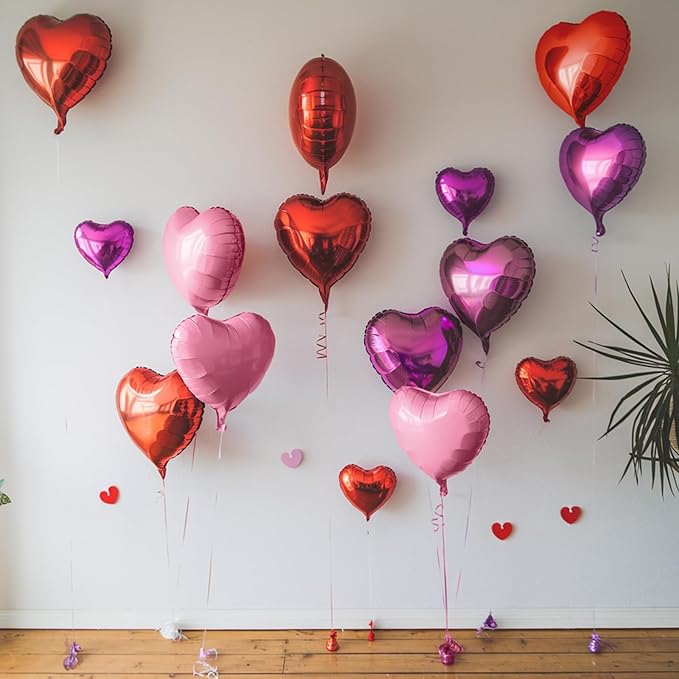 Red Pink Heart Balloons, 19PCS Light Pink Heart Shape Balloon, 18Inch with 10Inch Hot Pink and Red Helium Foil Love Heart Balloon for Birthday Bridal Shower Wedding Valentine Anniversary Decorations