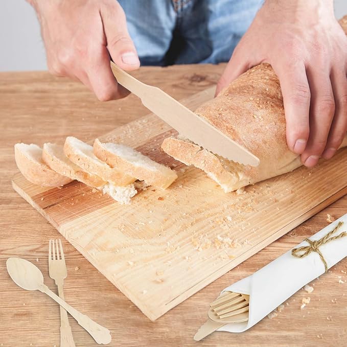 30Pack Pre Wrapped Disposable Wooden Cutlery - Pre Rolled Wooden Cutlery with Napkins, Wrapped Wooden Silverware Set Disposable, Biodegradable Disposable Wooden Cutlery with Napkins for Wedding