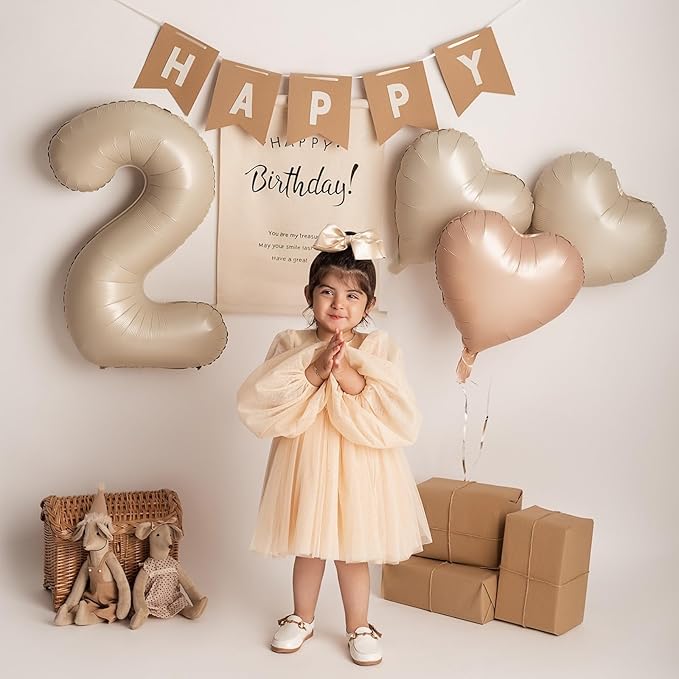 Cream White Beige Heart Balloons,12Pcs Caramel Sand White Heart Shaped Foil Balloons,18Inch Retro Apricot Helium Polyester Film Balloon for Baby Shower Birthday Anniversary Wedding Party Decorations