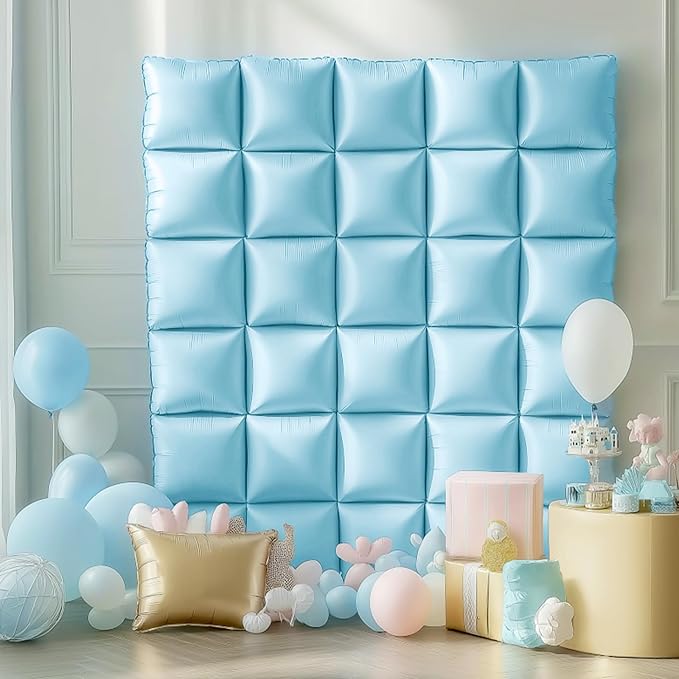 NISOCY 25PCS Blue Square Foil Balloons Wall Backdrop Double Sided Pastel Blue Balloons Arch Kit for Birthday Baby Bridal Shower Gender Reveal Easter Wedding Anniversary Party Decorations