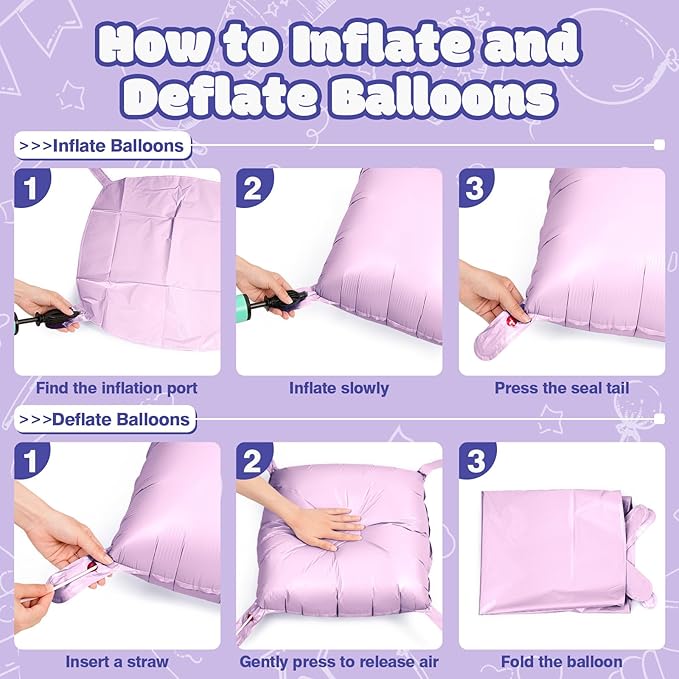 NISOCY 25PCS Purple Square Foil Balloons Wall Backdrop Double Sided Pastel Purple Balloons Arch Kit for Birthday Baby Bridal Shower Gender Reveal Easter Wedding Anniversary Party Decorations