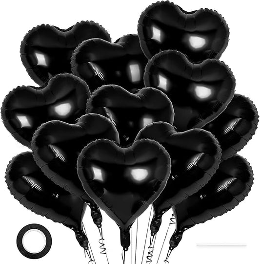 12 Pcs Black Heart Balloons,18 Inch Heart Foil Mylar Balloons,Black Birthday Decoration,Love Balloons Valentine Balloon for Birthday Party Wedding Baby Shower Valentine Day Decorations (black)
