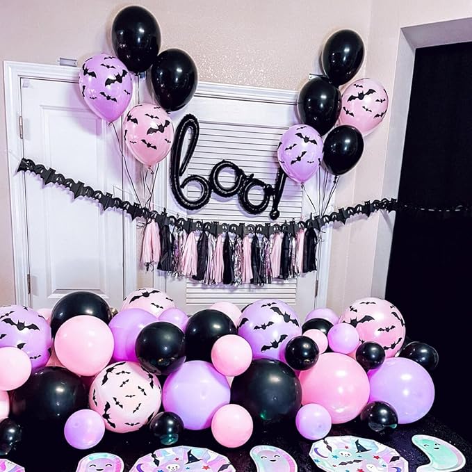 Purple Pink Balloons 12 Inch Purple Pink Black Balloons 35 Pcs Mermaid Halloween Balloon Set with Metallic Confetti Balloon for Girls Wedding Bride Shower Baby Shower Birthday Party Decorations