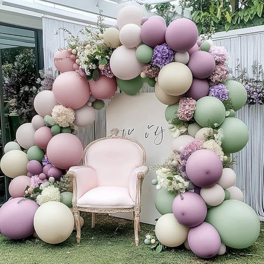 Dusty Green Purple Balloon Garland Double Stuffed Pastel Green Lavender Pink White Sand Balloon Arch Kit Light Lilac Cream Balloons for Baby Shower Birthday Wedding Flower Fairy Party Decor