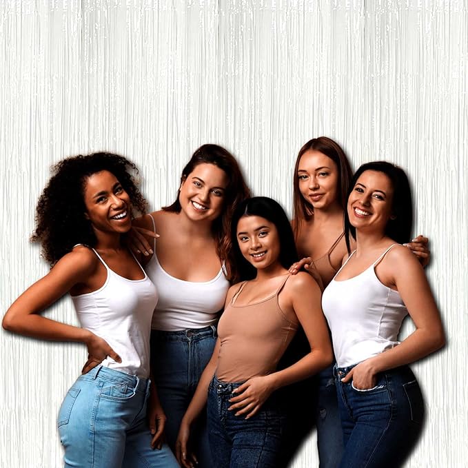 4 Pack Macaron White Foil Fringe Curtain Backdrop, 3.28Ft x 8.2Ft Foil Fringe Streamers Curtains for Party, Photo Booth Props, Birthday, 2022 Graduation Decor Supplies, One Size