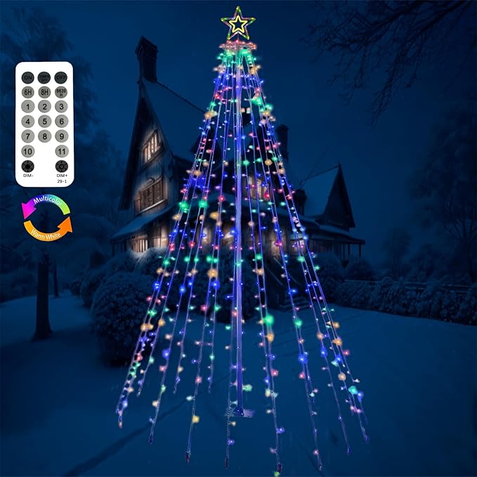 Christmas Decorations Christmas Tree Lights 10Ft Outdoor Star Lights Decor Waterproof Warm White & Multicolor