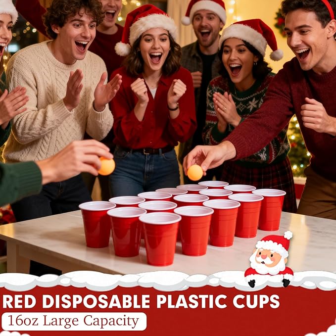Dualshine 100 Pack Red Plastic Cups 16 oz, Disposable Cups for Party, Heavy Duty Drinking Cup, Graduation Shot Cup for Wedding Birthday Beer Taste Serving Snack Sample Tastings Barbecues and Christmas