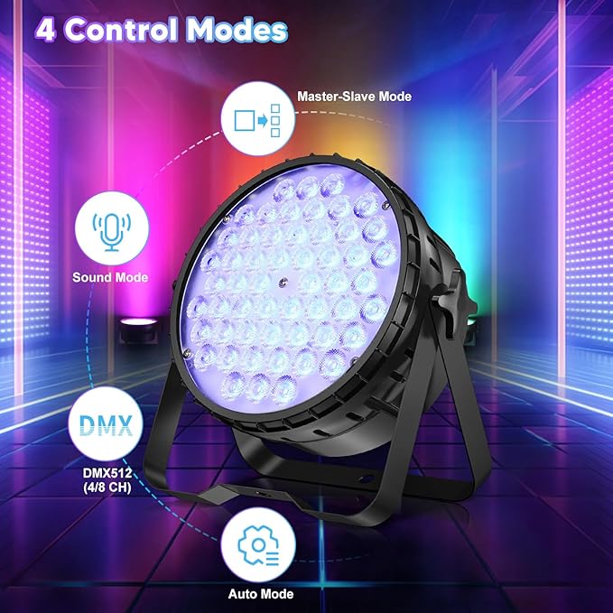 Big Dipper LED Stage Lights Par Lights 54X4W RGBW 4in1 Bright Lighting with High CRI Master-Slave DMX 512 Sound Activated Uplights for Event Concert Club Church 2 Pack
