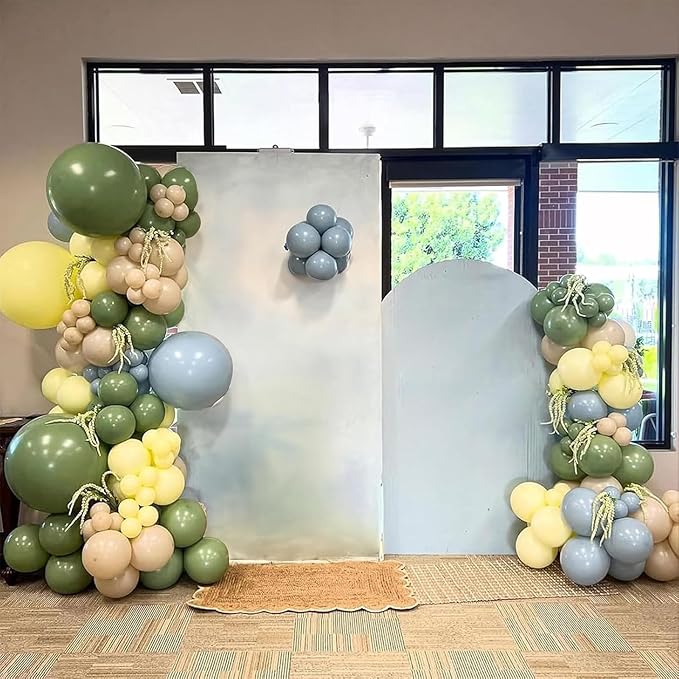 Sage Green Dusty Blue Yellow Balloon, 12 Inch Fog Slate Blue Balloons with Olive Green Yellow Balloon for Oh Baby Shower Bridal Shower Birthday Wild One Party Bee Theme Party Deocration Supplies