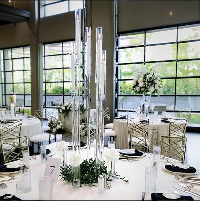 42.5inch 8pcs Acrylic Candelabra Centerpieces for Tables 5 Arms Wedding centerpieces for Decorations