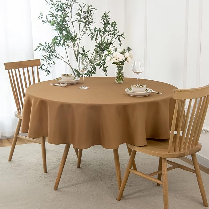 maxmill Fall Tablecloth Stain Resistant Waterproof Wrinkle Resistant Spillproof Washable Soft Textured Table Cloth for Dining Room Harvest Thanksgiving Parties, Round 70 Inch, Amber Bronze