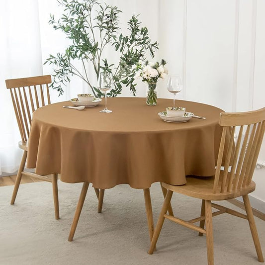 maxmill Fall Tablecloth Stain Resistant Waterproof Wrinkle Resistant Spillproof Washable Soft Textured Table Cloth for Dining Room Harvest Thanksgiving Parties, Round 70 Inch, Amber Bronze