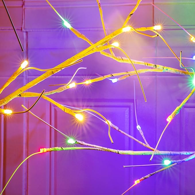 2-Pack 4FT Lighted Birch Tree, Birch Christmas Tree for Indoor & Outdoor, Upgraded 96 LED Birch Tree Lights for Outdoor Christmas Decorations Indoor Home Thanksgiving (Warm White & Multicolor)