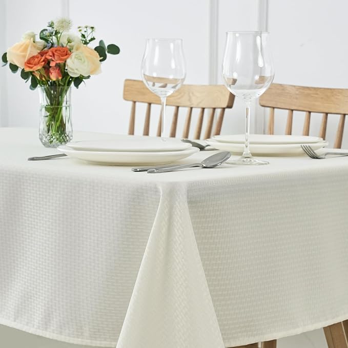 maxmill Tablecloth Weaved Texture Stain Resistant Waterproof, Wrinkle Resistant Washable Table Cloth, Fabric Table Cover for Dining Room, Indoor Outdoor Use, Rectangle 60 x 120 Inch, Ivory