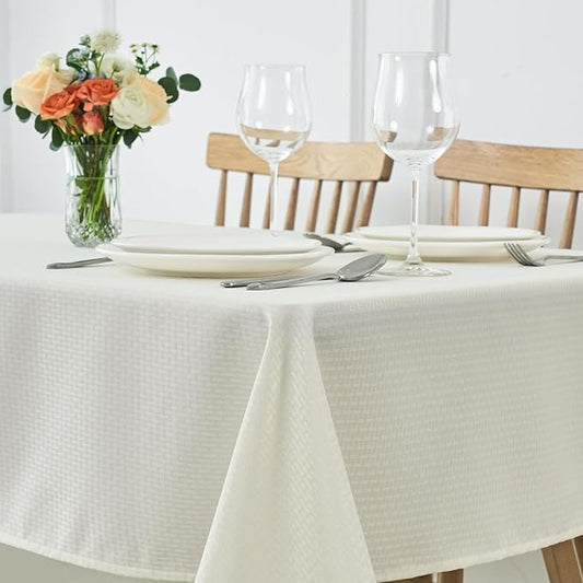 maxmill Square Tablecloth Water Resistance Antiwrinkle Spill Proof Weaved Texture Table Cloth, Decorative Fabric Table Cover for Banquet Parties Event Holiday Dinner, 70 x 70 Inch, Ivory