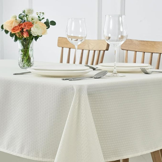maxmill Tablecloth Weaved Texture Stain Resistant Waterproof, Wrinkle Resistant Washable Table Cloth, Fabric Table Cover for Dining Room, Indoor Outdoor Use, Rectangle 70 x 120 Inch, Ivory