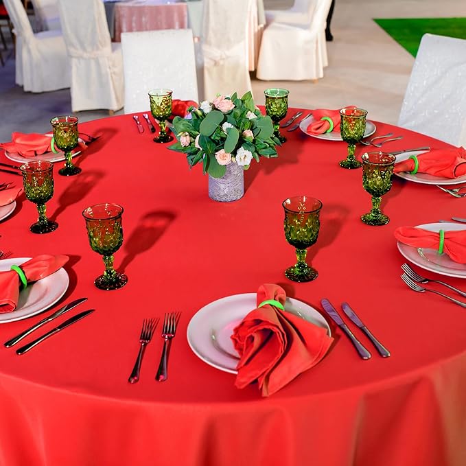 MASHAN 12 Pcs Red Black White Plastic Tablecloths Bulk,84 Inch Disposable Round Party Table Cloth Waterproof Table Cover for Birthday Wedding Anniversary Graduation Party Decorations Supplies