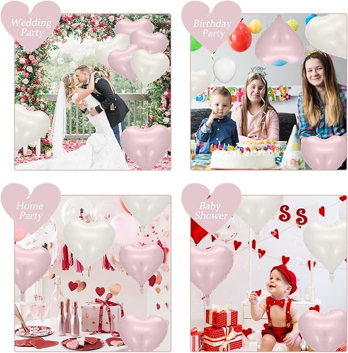 Baby Pink Heart Balloons: 10PCS 18inch Pastel Pink Beige Foil Heart Balloons for Girls Birthday Baby Shower Valentines Decorations
