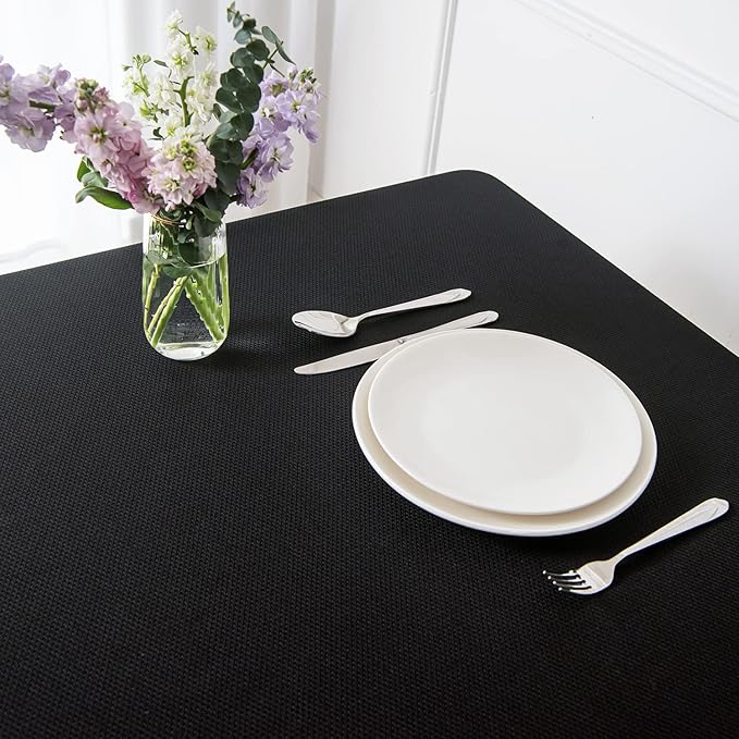 maxmill Rectangle Textured Tablecloth Waterproof Spillproof Wrinkle Free Table Cloth, Kitchen Dining Tabletop Decoration, Fabric Table Cover for Outdoor and Indoor Use, 52 x 70 Inch, Black